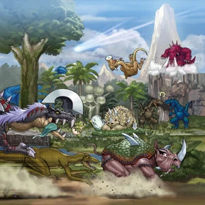 Various Dinosaur-Type monsters in the artwork of "Lost World".