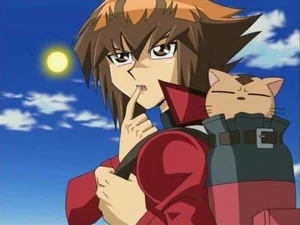 Jaden con Faraón en el desierto al final de Yu-Gi-Oh! GX.