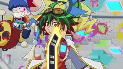 Yuya realizando un Duelo de Entretenimiento