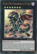 Dragón de metal resplandeciente de ojos rojos