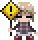 Child Urotsuki holding a warning sign.