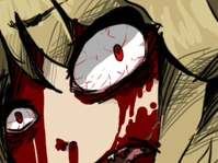 #129 - "Urotsuki Covered in Blood", by もちもち - After Urotsuki gets crushed under one of the pillars at the Underwater Amusement Park