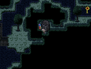 This creature appears when you pull out the chainsaw. It's trapped in the two-tile space behind that pillar, though