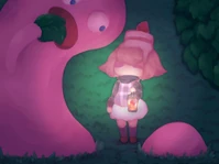 #295 - "Is It Delicious?", by せにゅしあ - Approach the giant, pink monster eating a tree in Container Forest with the Lantern equipped and the Cake obtained