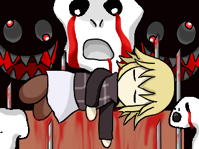 #101 - "Crying/Laughing", by 山上下 - After chainsawing the large crying white creature in Blood World
