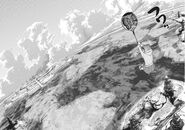 Madotsuki getting carried away by a balloon in the manga; this contrasts with the game's version, where the player simply gets teleported.