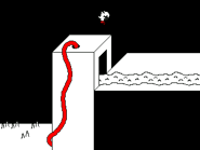 The male severed head flying by.