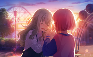 Nene crying, while Emu holding her hands