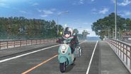 Surprise Camping and Some Deep Thoughts (Season 2, Episode 3), Rin crosses the bridge as she heads out from her campsite