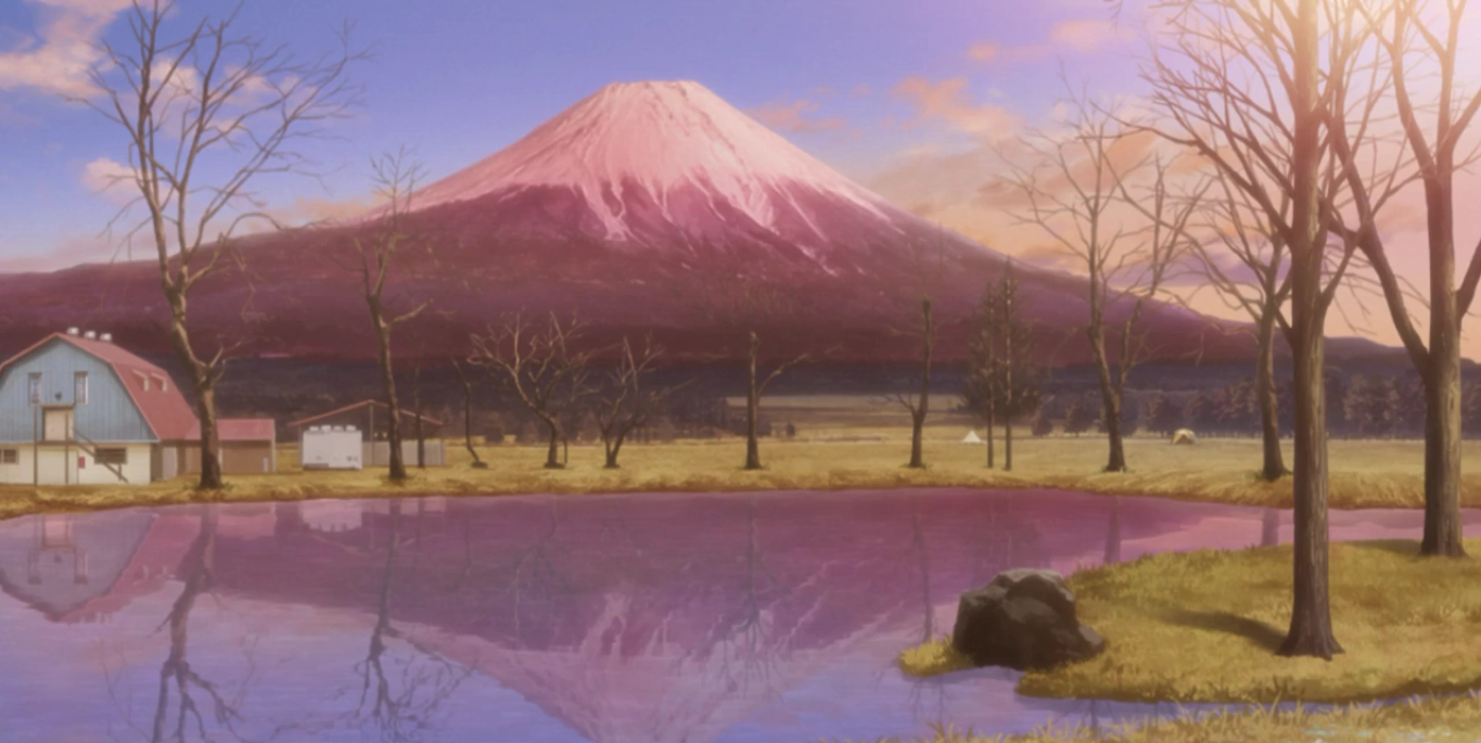 Cherry Blossom Anime Scenery featuring Mount Fuji