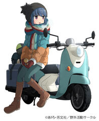 Rin leaning against her scooter in the anime