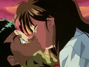 Yusuke and Keiko kissing in the final episode of the anime