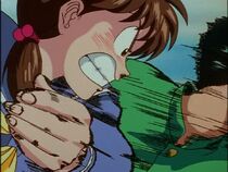 Keiko Slaps Yusuke when Yusuke lifts Keiko's skirt.