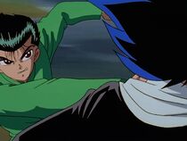 ... but Yusuke still manages to punch him