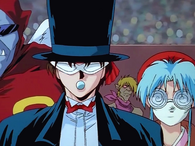 Koenma, Botan and Jorge disguised in the Demon World Tournament.