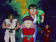 Genkai easily out running Yusuke and the others