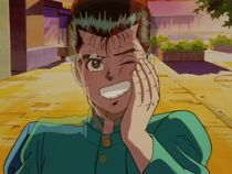 Keiko sees that this is actually Yusuke, and not Kuwabara.