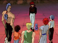 Kurama supervises Chu, Rinku, Suzuki, Shishiwakamaru, Jin and Touya.