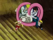 Zatch and Ponygon stop Momon from falling and help carry their bookkeepers