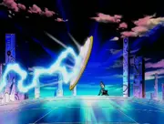 Tia protects Zatch from Zeno's attack