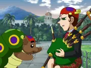 Majirou shows interest in Nicholas' bagpipes