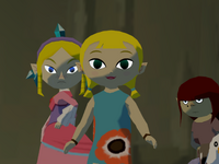 (From left to right) Mila, , and  imprisoned in the 