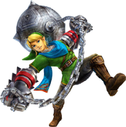 Artwork de Link con los guantes de poder y el mangual en Hyrule Warriors