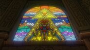 Représentation de Ganon dans Ocarina of Time sur l'un des vitraux présent dans la salle où se trouve l'épée de Légende, dans le château d'Hyrule de The Wind Waker HD.