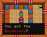 Link consiguiendo el bumerán en el Salón de Baile OoS