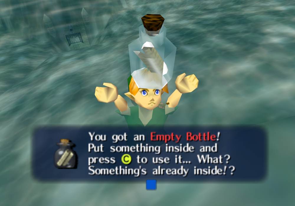Legend of Zelda: Ocarina of Time- Letter in a bottle and passing King Zora  