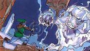 Link contre Ganon dans The Legend of Zelda (dessin extrait du "Nintendo Player Guide" de Link's Awakening).