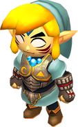 Render of Link wearing the Fierce Deity Armor outfit from Tri Force Heroes