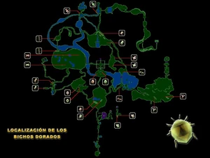 Mapa con la ubicación de los Bichos Dorados