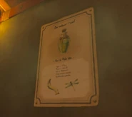 A poster with a recipe for Electro Elixir at the Wetland Stable in Hyrule Field