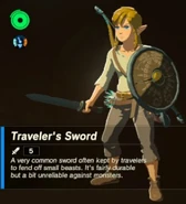 Link wielding the Traveler's Sword in the inventory screen