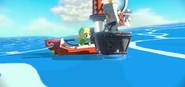 Link utilisant le Grappin-Griffe en mer pour récupérer un trésor dans The Wind Waker HD.
