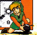 Artwork de Link utilisant une Bombe dans Link's Awakening.