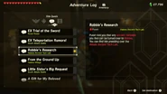 Breath of the Wild Adventure Log Robbie's Research (Log Entry 1).png (384 KB) Robbie's Research Adventure Log entry