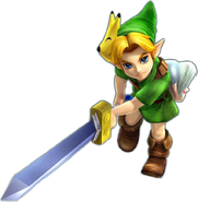 Link Jóven portando la Máscara Keaton y la Espada Kokiri