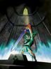 Link enfant qui retire l'épée de légende de son socle dans Ocarina of Time.