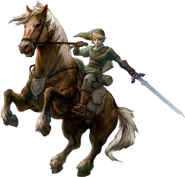 Link chevauchant Epona.