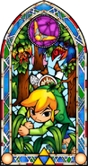 Vitral de Link usando el bumerán.