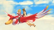 Link and Zelda flying the Crimson Loftwing