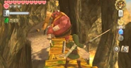 Link qui combat un Moblin, afin de débloquer le chemin, dans Skyward Sword