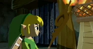 Link wielding a lit Boko Stick