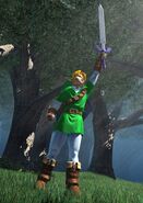 Link usando su Espada Maestra y su Escudo Hyliano en SoulCalibur II.