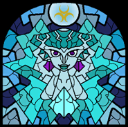 Stained-glass window depicting Princess Ruto from The Wind Waker