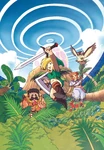 Artwork des personnages principaux devant l'Œuf Sacré.