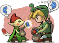Artwork of Link fusing a Kinstone with a Minish.