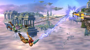 Link usando la zarpa para recuperarse en Super Smash Bros. (Wii U).